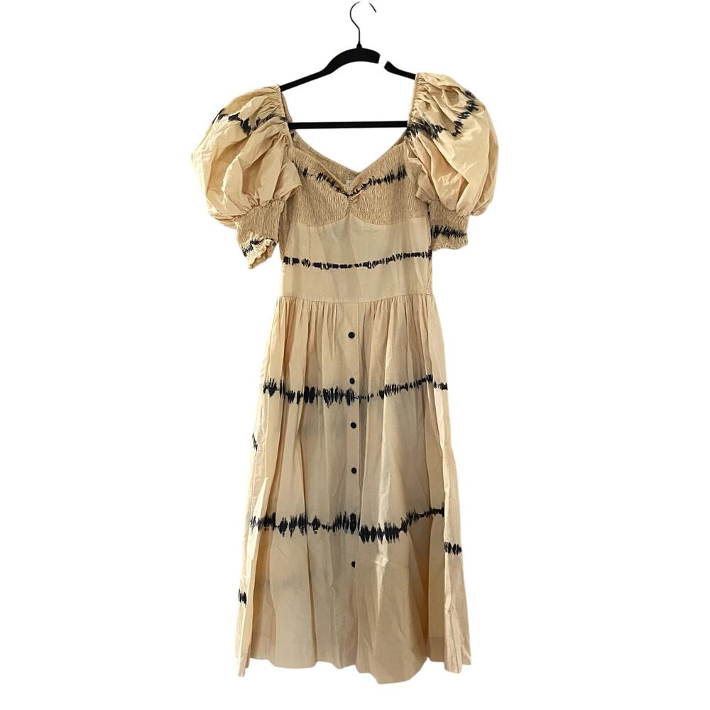 SWF Puff-Sleeve A-Line Tie-Dye Cotton Midi Dress sz Small